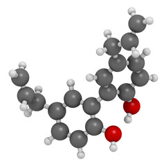 Magnolol herbal molecule, present in magnolia. 3D rendering.