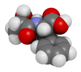 N-lactoyl phenylalanine (Lac-Phe) molecule. 3D rendering.