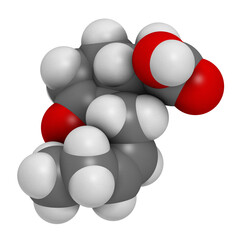 Jasmonic acid (jasmonate, JA) plant hormone molecule. 3D rendering.