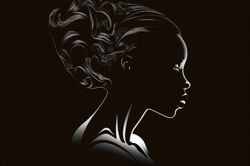 silhouette of a black woman, black and white, Generative Ai