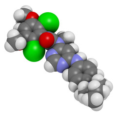 Infigratinib drug molecule. 3D rendering.
