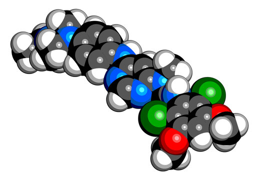 Infigratinib drug molecule. 3D rendering.