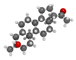 Ganaxolone epilepsy drug molecule. 3D rendering.