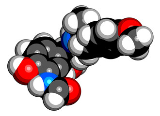 Formoterol drug molecule. 3D rendering.