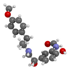 Formoterol drug molecule. 3D rendering.