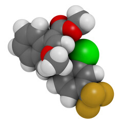 Flufenoxystrobin fungicide molecule. 3D rendering.