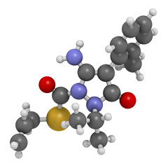 Fenpyrazamine fungicide molecule. 3D rendering.