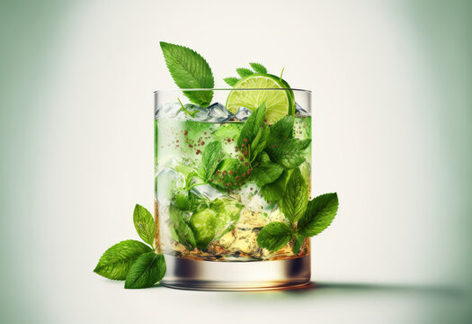 mojito cocktail with mint leaves created with Generative AI technology