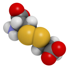 Cystine molecule. Oxidized dimer of the amino acid cysteine. 3D rendering.