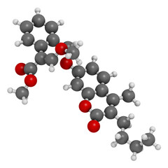 Coumoxystrobin fungicide molecule. 3D rendering.