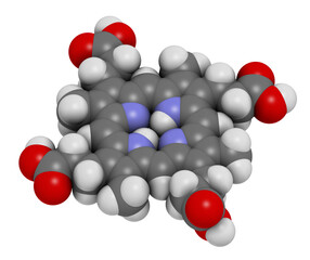 Coproporphyrin I metabolite molecule. 3D rendering.