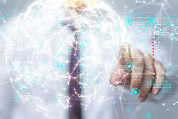 Neural network 3D illustration. Big data and cybersecurity