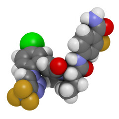 Asundexian drug molecule. Inhibitor of factor XIa. 3D rendering.