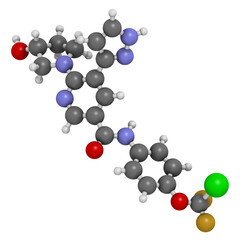 Asciminib cancer drug molecule. 3D rendering.