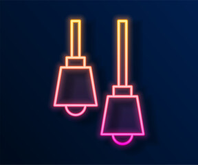 Glowing neon line Lamp hanging icon isolated on black background. Ceiling lamp light bulb. Vector