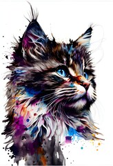 Norwegian Cat, Cat, Kitten, Abstract Art, Oil Painting, Generative AI