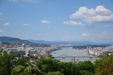 Fototapeta na wymiar Aerial view of the Danube River through Budapest