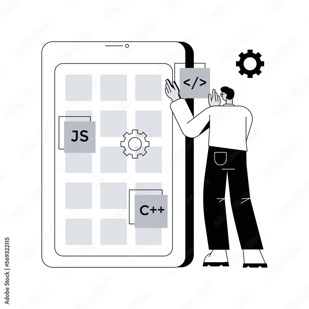 Poster hybrid mobile app abstract concept vector illustration. software application, native app and web app