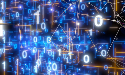 Neural network 3D illustration. Big data and cybersecurity - connection