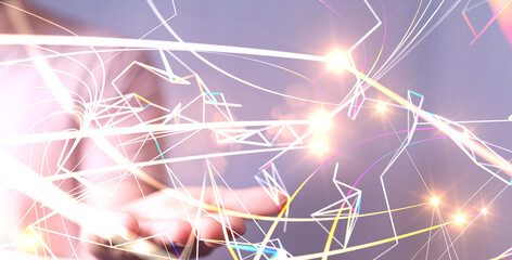 abstract lines with dots over dark background.