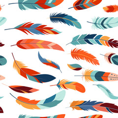 bird feathers seamless white background, vector