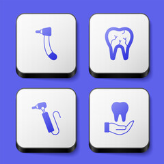 Set Tooth drill, Broken tooth, and icon. White square button. Vector