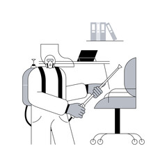Fototapeta premium Office disinfection service abstract concept vector illustration. Clean workspace, surface sanitizing, employee safety amid covid19 pandemic, virus exposure, personal protection abstract metaphor.