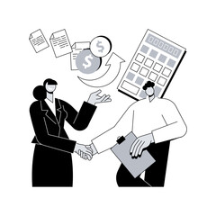 Accountant appointment abstract concept vector illustration. Schedule appointment, filing tax form, income statement and financial audit, tax agent service, clients list abstract metaphor.