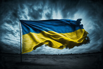 Ukraine flag, large national symbol, fluttering. Large yellow blue Ukrainian state flag, Dnipro city, Independence Constitution Day, National holiday.