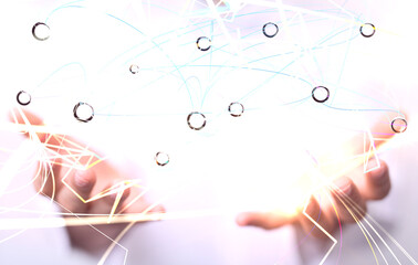 Global network. Blockchain. 3D illustration. Neural networks and artificial intelligence. Abstract