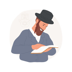 Prayer isolated cartoon vector illustration. Jewish man prayng, holding siddur book, religious practices, Holy days, traditional observances, synagogue, orthodox Jew vector cartoon.