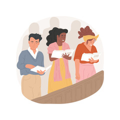 Midnight mass isolated cartoon vector illustration. Group of religious people attending midnight mass ceremony in the church, Christmas festivals celebration, holy days vector cartoon.