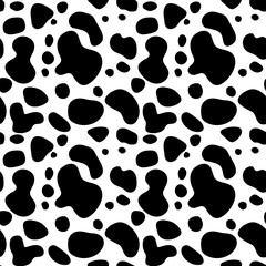 Fototapeta premium Cow seamless pattern. Black cartoon spots. Dalmatin or moo skin.