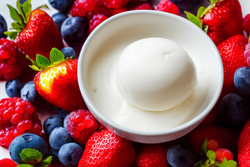 Pote de Iogurte com frutas em volta