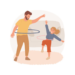 Hoop spinning isolated cartoon vector illustration. People hula-hooping at home together, family active lifestyle, physical activity, taking care of health, home training vector cartoon.
