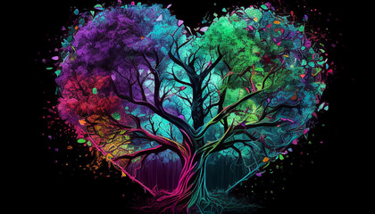 The tree of love, heart shaped tree, colorful tree, generative ai