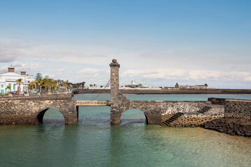 Historic bridge  leading to San Gabriel Castle, Arrecife, capital city of Lanzarote, Canary Islands, Spain