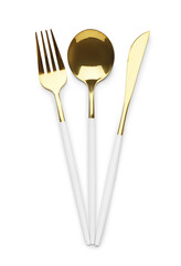 Set of stylish cutlery on white background