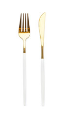 Golden cutlery isolated on white background