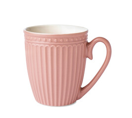 Pink cup on white background