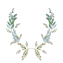 Naklejka premium Watercolor vegetation wreath, watercolor leaves watercolor wreath of greenery, spring. invitation to the wedding. Leaf invitation