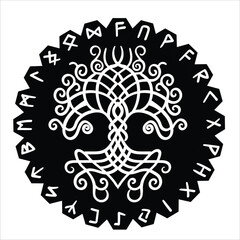 Tree of Life , Yggdrasil of awe runes  vector  