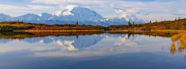 Scenic Reflection Landscape in Denali National Park Alaska in Autumn