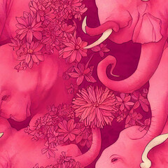 seamless pattern with elephant and flowers