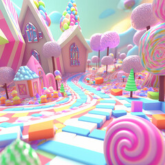 Candyland town in pastel colors. Created using ai generative. 