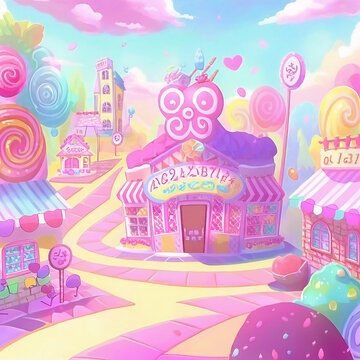 Candyland town in pastel colors. Created using ai generative. 