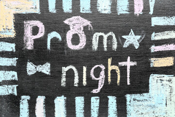 Text PROM NIGHT on chalkboard, closeup