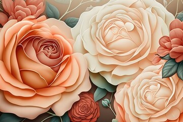 Rose and peach flowers background. Generative AI
