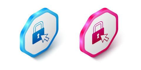 Isometric Lock icon isolated on white background. Padlock sign. Security, safety, protection, privacy concept. Hexagon button. Vector