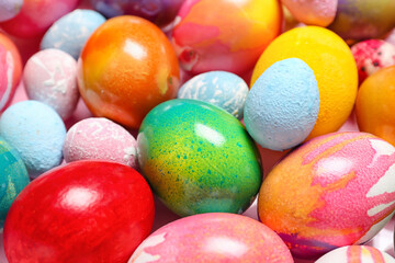 Fototapeta na wymiar Colorful Easter eggs as background, closeup
